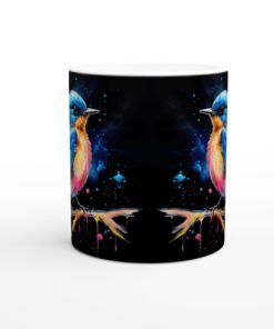 Färgexplosion Fågel Keramisk Mugg - Livlig Blå och Rosa Akvarell, 11oz