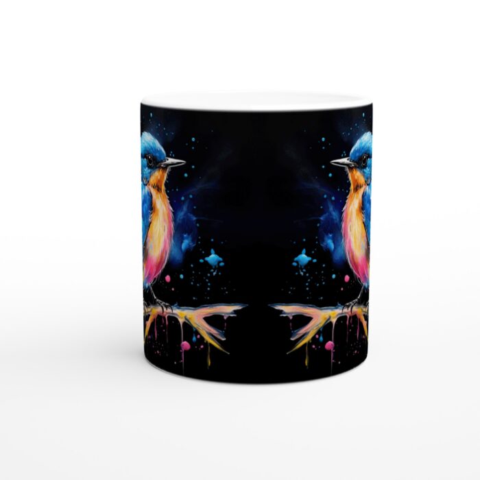 Färgexplosion Fågel Keramisk Mugg - Livlig Blå och Rosa Akvarell, 11oz