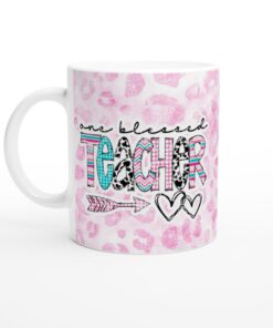 One Blessed Teacher – Keramisk Mugg med Leopardmönster och Glada Färger