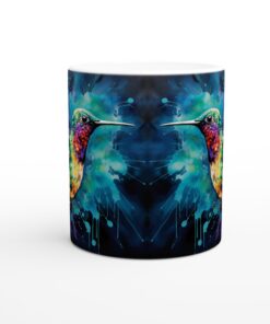 Färgsprakande Kolibrimugg – 11 oz Vit Keramisk Mugg med Akvarellkonst