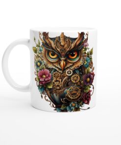 Keramisk Mugg – Steampunk Uggla med Blommiga Detaljer