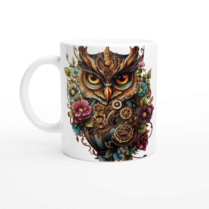 Keramisk Mugg – Steampunk Uggla med Blommiga Detaljer