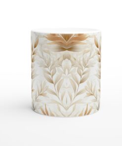 Elegant Latte Love – 11oz Keramisk Mugg med Subtil Lövdesign i Beige och Grått