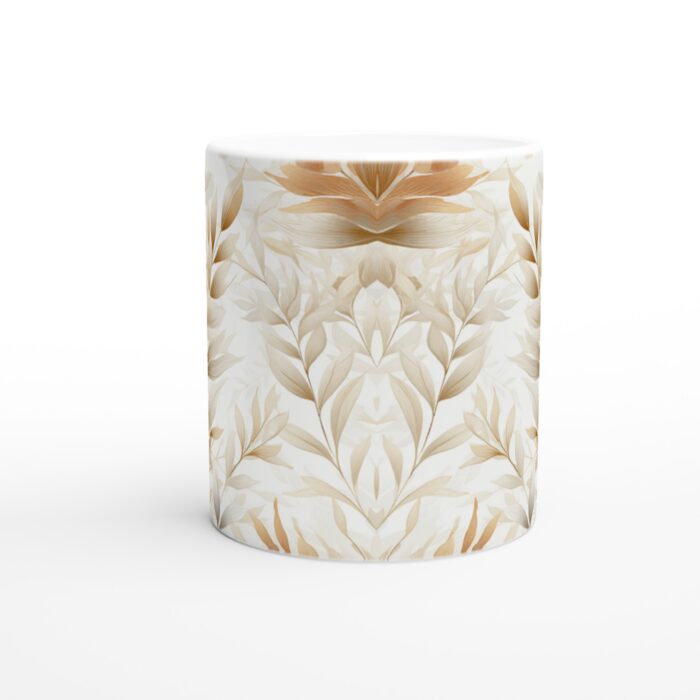 Elegant Latte Love – 11oz Keramisk Mugg med Subtil Lövdesign i Beige och Grått