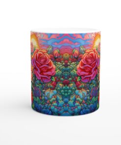 Psykedelisk Rosenträdgård Keramisk Mugg - 11oz Vit Premiumkopp med Färgstarkt Tryck, Perfekt Present