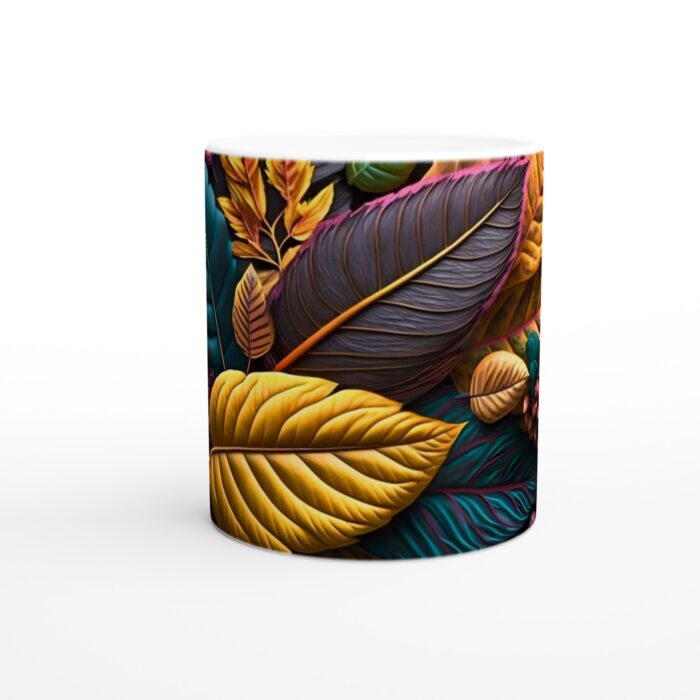 Tropisk Löv Vit Keramisk Mugg - Levande Konst för Kaffet, 11oz
