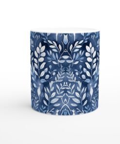 Marinblå Botanisk Keramikmugg - 11oz, diskmaskins- och mikrovågsugnssäker