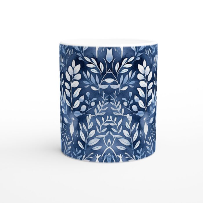 Marinblå Botanisk Keramikmugg - 11oz, diskmaskins- och mikrovågsugnssäker