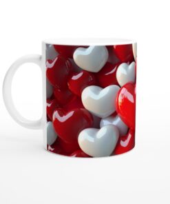 Kärleksfull Design: Vit 11oz Keramisk Mugg med Röda och Vita Hjärtan