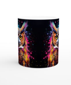 Färgsprakande Ugglekonst: Keramisk Mugg med Vibrerande Design – Perfekt för Kaffeälskaren
