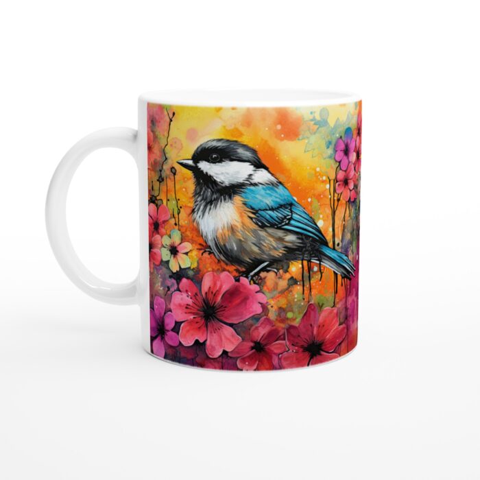 Keramisk Mugg – Färgglad Fågel & Akvarellblommor – En Konstnärlig Vardagsfavorit