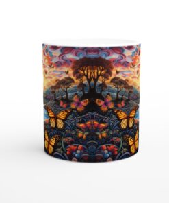 Fjärilarnas Drömvärld 11oz Keramikmugg – Konstnärlig Psykedelisk Mugg med Levande Färger