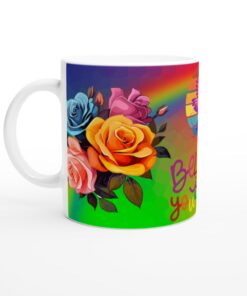 Färgsprakande Keramisk Mugg – "Believe in Yourself" med Kolibri och Rosor