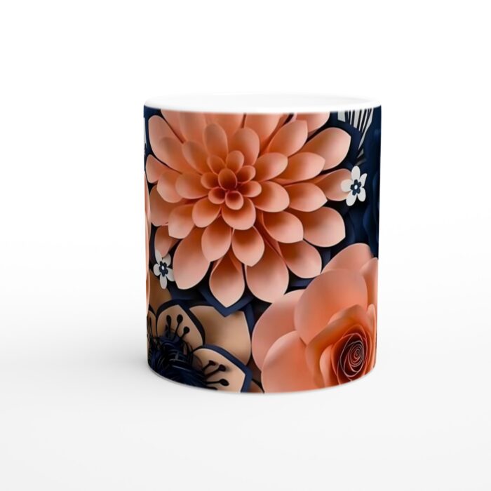 Elegant Korall & Midnattsblå Blommig 11oz Keramikmugg – En Konstnärlig Detalj för Din Vardag