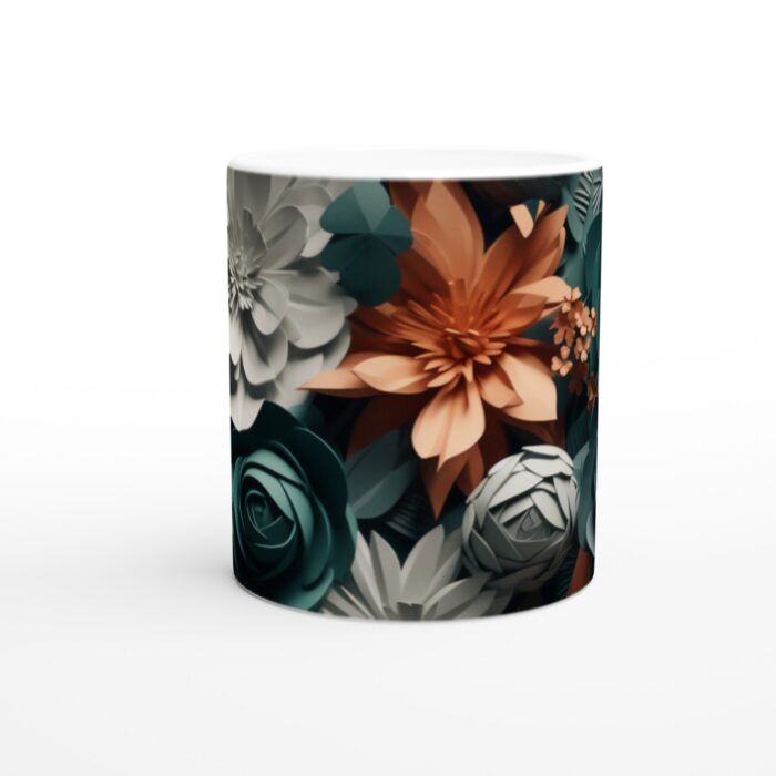 Konstnärlig Blomster Mugg - Keramisk Kopp med Abstrakta Blommor i Jordnära Toner, 11oz