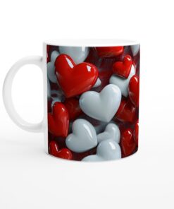 Kärlek i Varje Klunk: 11 oz Vit Keramisk Mugg med Romantiska Röda och Vita Hjärtan