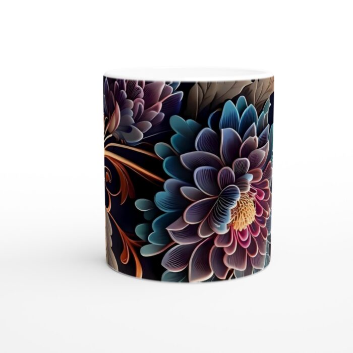 Elegant Floral Fantasy Keramisk Mugg - 11oz Kaffemugg med Konstnärlig 3D-Effekt i Pastelltoner