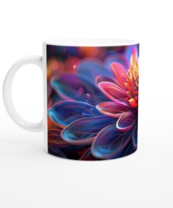 Vit 11oz keramisk mugg med Kosmisk Blomsterprakt – Levande Digital Konst