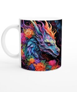Färgglad Drake Keramikmugg – Mystisk Blomsterprakt för Vardagens Magiska Stunder