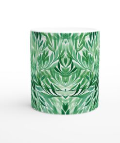 Grönskande Akvarellblad 11oz Keramisk Mugg - Diskmaskinssäker och Elegant Design för Din Vardag