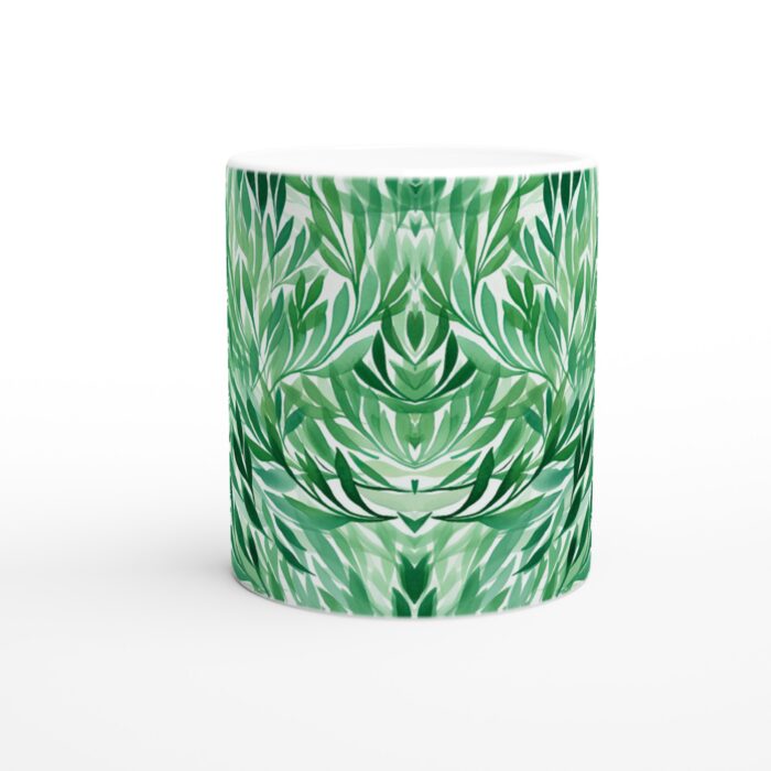 Grönskande Akvarellblad 11oz Keramisk Mugg - Diskmaskinssäker och Elegant Design för Din Vardag