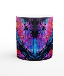 Konstnärlig Keramisk Mugg med Färgglada Korpar – 11oz Vit för Kaffe & Te