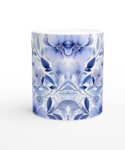 Akvarellblå Blomstermönster Mugg - Elegant 11oz Keramikmugg för Vardagslyx