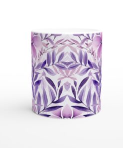 Lila Akvarell Blommig Keramisk Mugg - 11oz Vit Kaffekopp med Mjuk Lila Botanisk Design