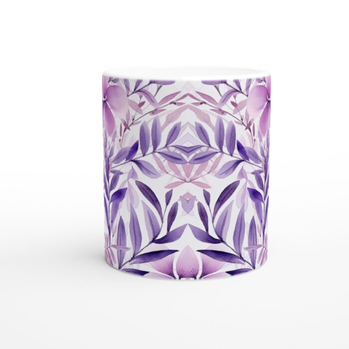 Lila Akvarell Blommig Keramisk Mugg - 11oz Vit Kaffekopp med Mjuk Lila Botanisk Design