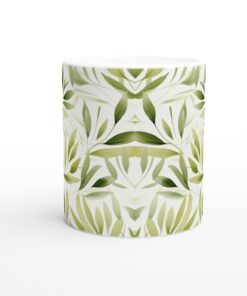 Vit 11oz Keramisk Mugg med Subtila Vattenfärgslöv – En touch av natur för din dryck