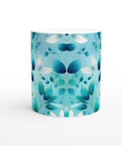 Akvamarinblå Blomster Prakt Keramisk Mugg – 11oz Elegant Design med Gyllene Detaljer