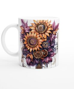 Steampunk Solros Mugg – Konstnärlig Keramik för Kaffet och Teet