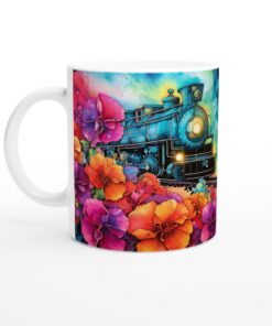 Färgsprakande Ångtåg Mugg – Keramisk favorit med konstnärlig blomsterprakt