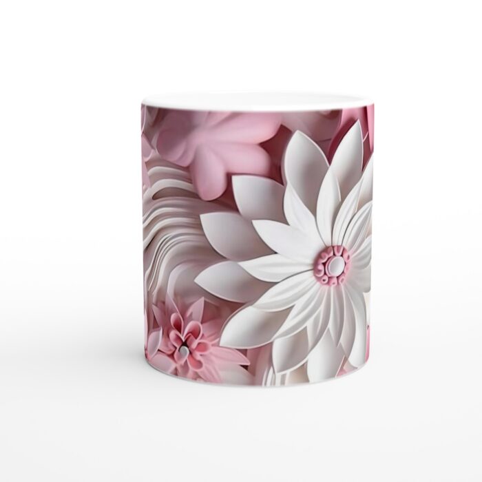 Romantisk Pastellrosa och Vit Blommig Keramisk Mugg - 11oz Elegans för Kaffe och Te