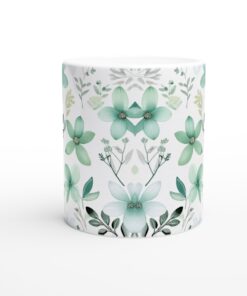 Akvarell Grön Blommig Mugg - 11oz Keramisk Kaffemugg med Lugnande Flora Design