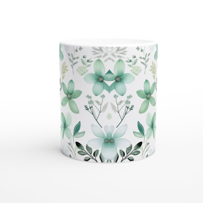Akvarell Grön Blommig Mugg - 11oz Keramisk Kaffemugg med Lugnande Flora Design