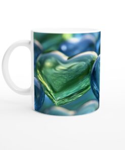 Kärlekens Nyanser Keramisk Mugg - Blå och Grön Glas Hjärtan Design 11oz
