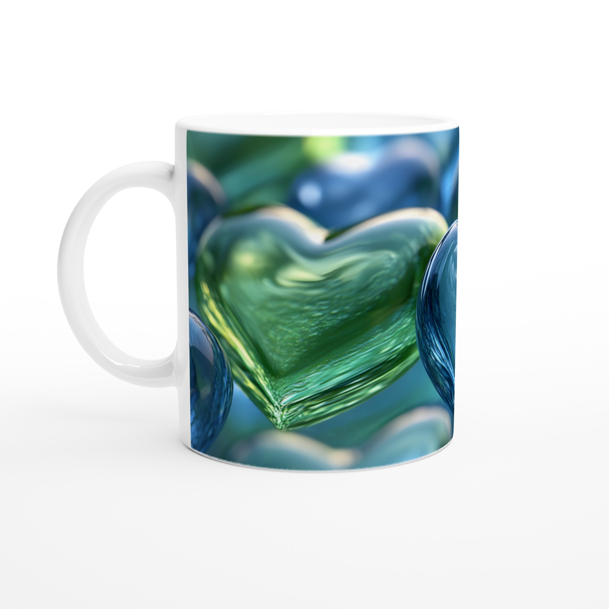 Kärlekens Nyanser Keramisk Mugg - Blå och Grön Glas Hjärtan Design 11oz