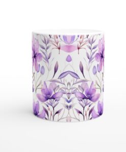 Lila Akvarell Blommig Keramisk Mugg – 11oz Vit Premiumkopp för Kaffe & Te