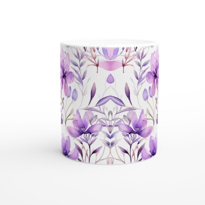 Lila Akvarell Blommig Keramisk Mugg – 11oz Vit Premiumkopp för Kaffe & Te