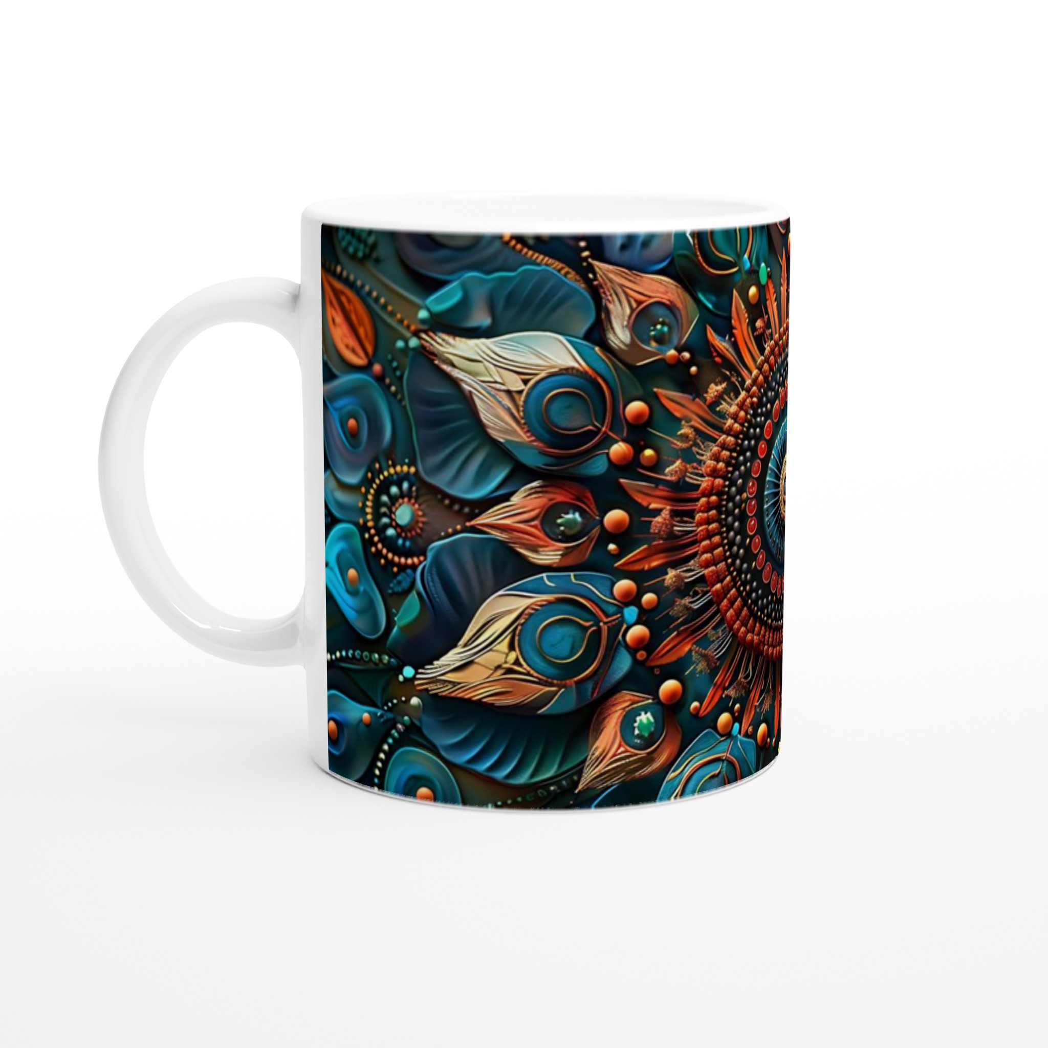 Abstrakt Mandala Keramisk Mugg - Levande Blå och Orange Design