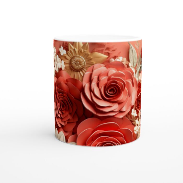 Romantisk Rosendröm Keramikmugg - 11oz Vit Kopp med Färgstarkt Blommönster