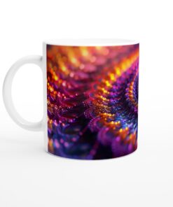 Vit 11oz keramisk mugg – “Neon Dreamscape” Konsttryck – En explosion av färg och ljus