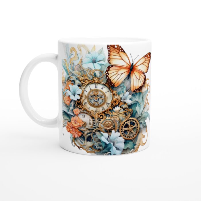 Keramisk mugg – Tid & Fjärilar: En Förtrollande Blandning av Steampunk och Natur