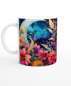 Keramisk Mugg – Drömsk Blomsterprakt med Månväckta Färger