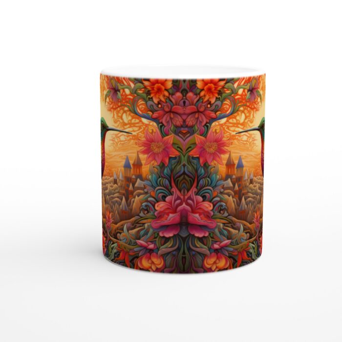 Förtrollande Kolibri Keramisk Mugg - Psykedelisk Blomsterdesign i Vibrerande Färger