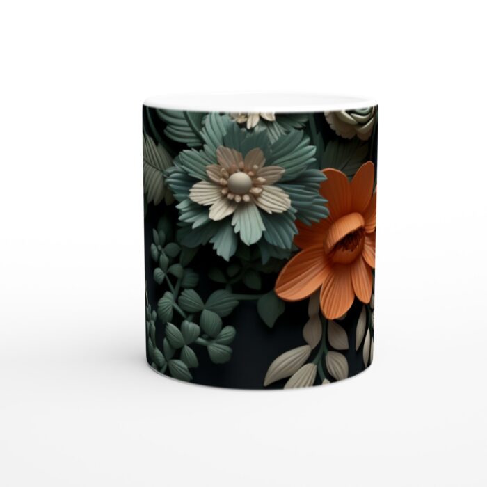 Konstnärlig Blomster Mugg - Vit Keramikmugg med Strukturerad Flora