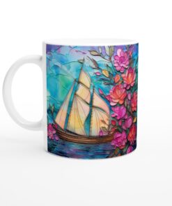 Keramisk Mugg – Drömsk Seglats med Blomsterprakt, vardagsfavoriten för alla tillfällen