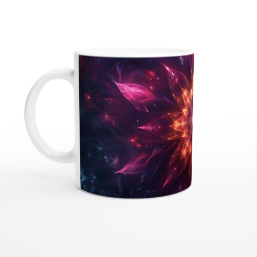 Kosmisk Blomster Keramisk Mugg - Strålande Lila & Orange Design, 11oz