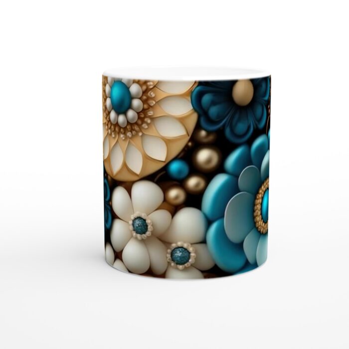 Lyxig Blå och Guld Blommig Keramisk Mugg - 11oz Elegant Design för Kaffe- och Testunder
